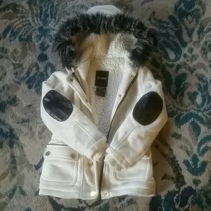 Girls white coat with fur trimmed hood